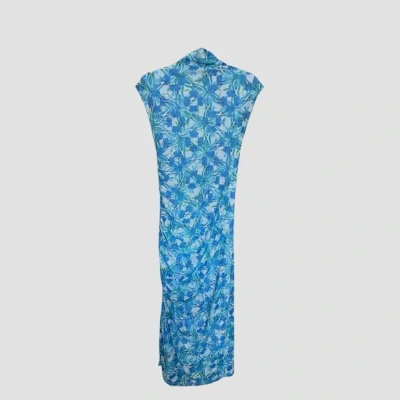 Anthropologie The Maya Ruched Cowl-Neck Dress Mesh Edition Blue Floral Dress - Picture 3 of 16